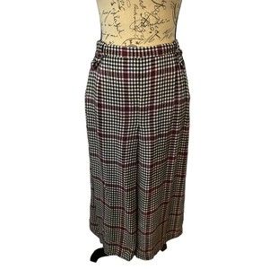 VINTAGE Leon Levin Black Ivory Plaid High Waisted Pleated Lined Rayon Skirt Sz10